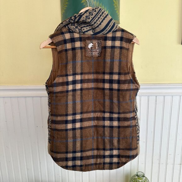 Vintage Plaid Wool Blend Toggle Vest Small Blue & Brown - Picture 2 of 9